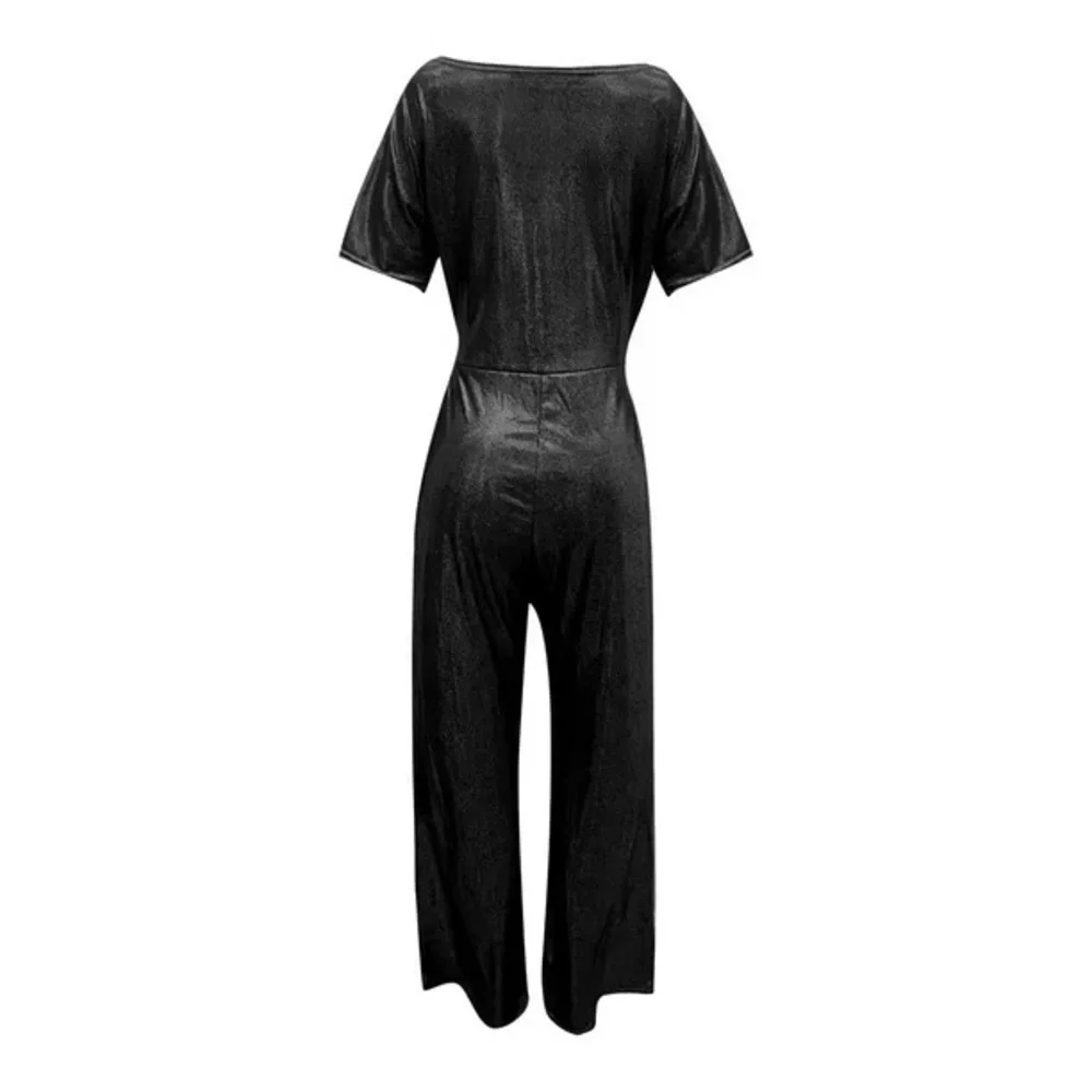 Women’s off shoulder sparkly jumpsuit with high waist and wide leg. - Picture 5 of 5